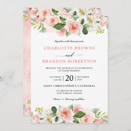 Pastel Blush  Roze Floral Botanical Weddenschap Kaart (Voorkant / Achterkant)