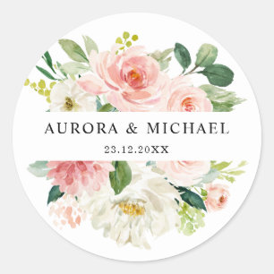 Pastel Blush  Roze Floral Botanical Weddenschap Ronde Sticker