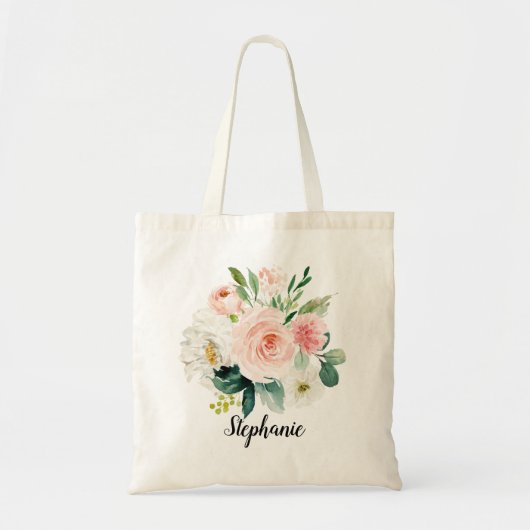 Pastel Blush  Roze Floral Botanical Weddenschap Tote Bag (Voorkant)