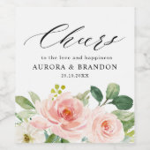 Pastel Blush  Roze Floral Botanical Weddenschap Wijn Etiket (Enkel label)