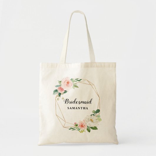 Pastel Blush  Roze Floral Bridesmaid cadeau Tote Bag (Voorkant)