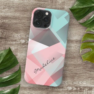 Pastel Blush Roze Mint Groen Grijs Mozaïek Patroon iPhone 15 Pro Max Hoesje