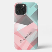Pastel Blush Roze Mint Groen Grijs Mozaïek Patroon iPhone Hoesje (Achterkant)