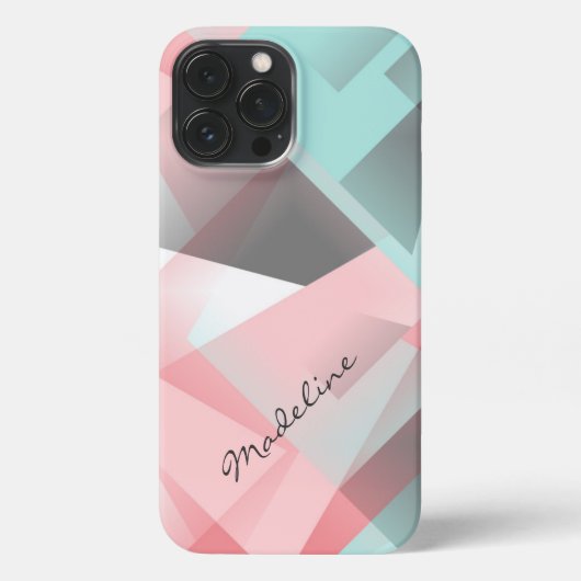 Pastel Blush Roze Mint Groen Grijs Mozaïek Patroon iPhone Hoesje (Achterkant)