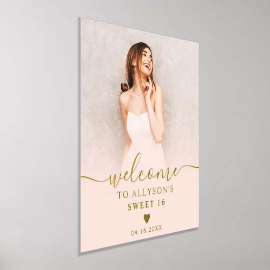 Pastel Blush roze ombre foto Sweet 16 welkom Folie Afdrukken (Laagn)