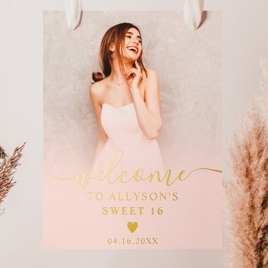 Pastel Blush roze ombre foto Sweet 16 welkom Folie Afdrukken