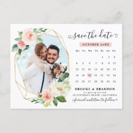 Pastel Blush Roze Photo Calendar Save the Date Briefkaart
