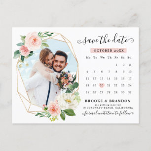 Pastel Blush Roze Photo Calendar Save the Date Briefkaart
