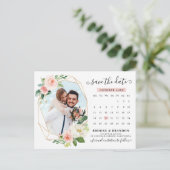 Pastel Blush Roze Photo Calendar Save the Date Briefkaart (Staand voorkant)