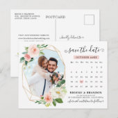 Pastel Blush Roze Photo Calendar Save the Date Briefkaart (Voorkant / Achterkant)