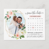 Pastel Blush Roze Photo Calendar Save the Date Briefkaart (Voorkant)