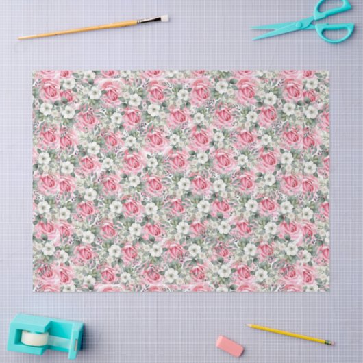 Pastel Blush Roze Rozen & Eucalyptus Tissuepapier (Craft)
