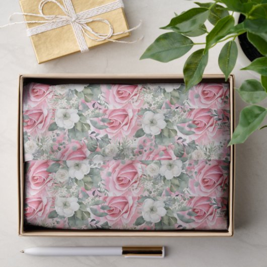Pastel Blush Roze Rozen & Eucalyptus Tissuepapier (Geschenk)