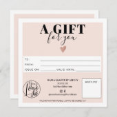 Pastel blush roze vierkant cadeaubon logo (Voorkant / Achterkant)