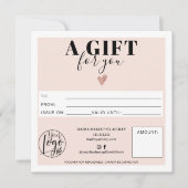 Pastel blush roze vierkant cadeaubon logo (Voorkant)