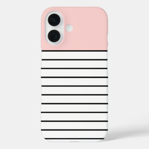 Pastel Blush Roze Zwart Wit Stripes Patroon iPhone 16 Hoesje