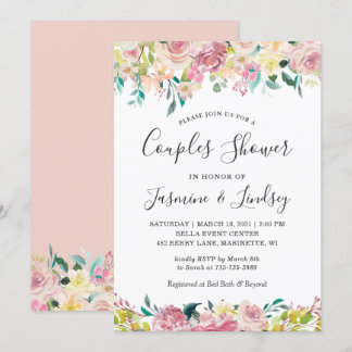Pastel Blush Spring Bloemen Bruiloft Koppels Douch Kaart