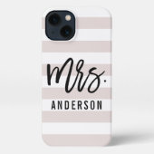 Pastel Blush Stripe New Mrs Last Name Bride iPhone Hoesje (Achterkant)