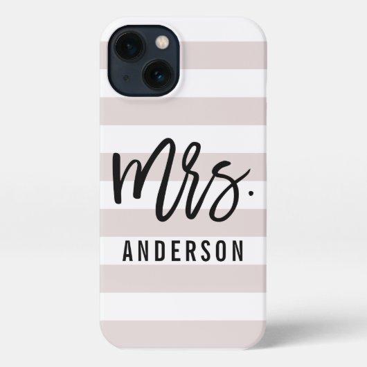 Pastel Blush Stripe New Mrs Last Name Bride iPhone Hoesje (Achterkant)