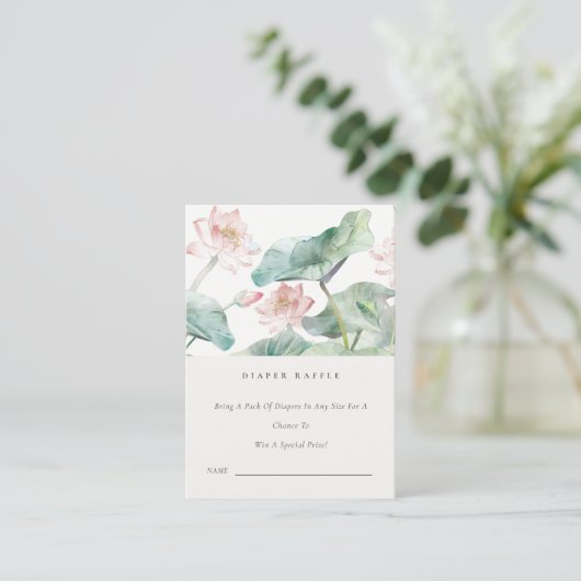 Pastel Blush Waterlily Diaper Baby shower Raffle Informatiekaartje (Staand voorkant)