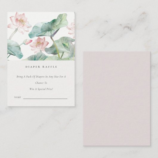 Pastel Blush Waterlily Diaper Baby shower Raffle Informatiekaartje (Voorkant / Achterkant)