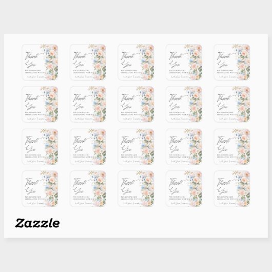 Pastel Blush White Blue Floral Bridal Baby Shower  Vierkante Sticker (Vel)