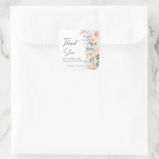 Pastel Blush White Blue Floral Bridal Baby Shower  Vierkante Sticker (Tas)