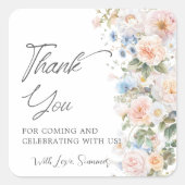 Pastel Blush White Blue Floral Bridal Baby Shower  Vierkante Sticker (Voorkant)