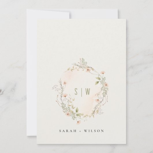 Pastel Blush Wildflower Floral Wreath Wedding Bedankkaart (Achterkant)