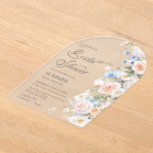Pastel Blush Wit Blauw Floral Vrijgezellenfeest Ar Acryl Uitnodigingen (Laagn)