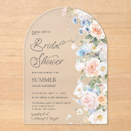 Pastel Blush Wit Blauw Floral Vrijgezellenfeest Ar Acryl Uitnodigingen