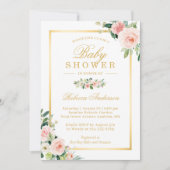 Pastel Blushing Pink Floral Gold Girl Baby shower Kaart (Voorkant)