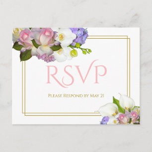 Pastel Boeket Lente Bloemen Bruiloft RSVP Briefkaart