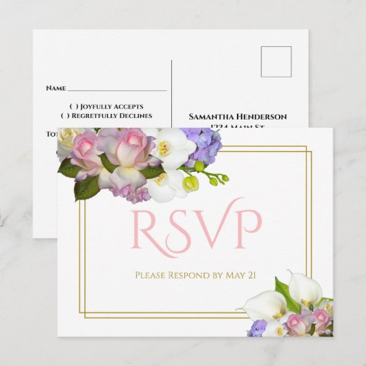 Pastel Boeket Lente Bloemen Bruiloft RSVP Briefkaart (Voorkant / Achterkant)