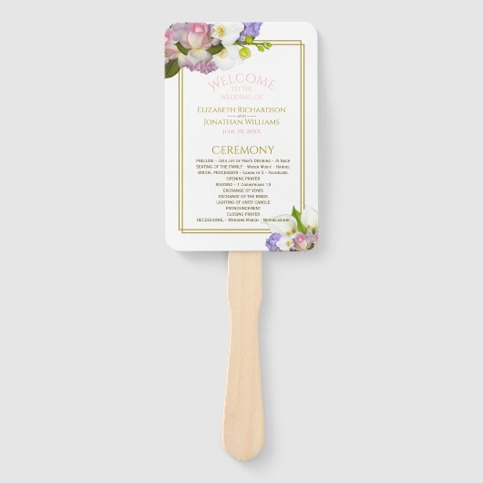 Pastel Boeket Lente Bloemen Trouwprogramma Handwaaier (Voorkant)