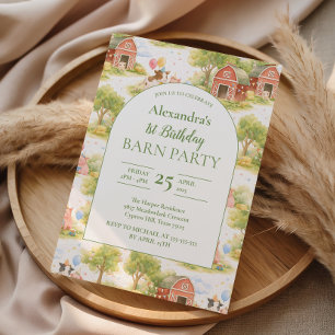 Pastel Boerderijdieren 1e Verjaardag Kaart