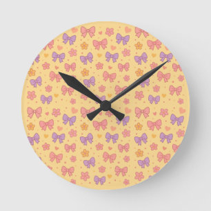 Pastel Bogen & Bloemen Patroon – Schattig Geel Mei Ronde Klok