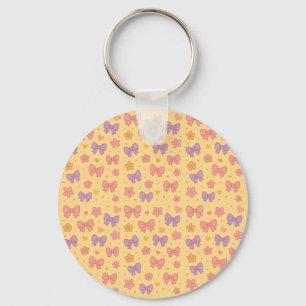 Pastel Bogen & Bloemen Patroon – Schattig Geel Mei Sleutelhanger