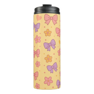 Pastel Bogen & Bloemen Patroon – Schattig Geel Mei Thermosbeker