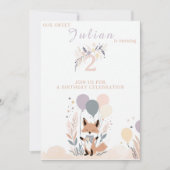 Pastel Boho Baby Fox en Ballonnen Verjaardag Kaart (Voorkant)