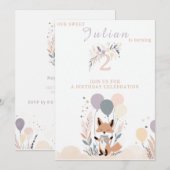 Pastel Boho Baby Fox en Ballonnen Verjaardag Kaart (Voorkant / Achterkant)