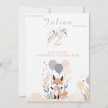Pastel Boho Baby Fox en Ballonnen Verjaardag