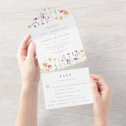 Pastel Boho Bloemen Bruiloft All In One Uitnodiging (Afscheurbaar)