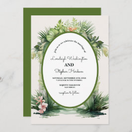 Pastel Boho Bloemenboog Tropische bruiloft Kaart