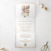 Pastel Boho Bloemige Mason Jar QR Code Trouwfeest Drieluik Uitnodiging (Binnen)