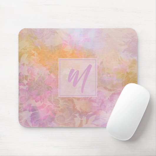 Pastel Boho Bloemmotief Chic Monogram Muismat (Met muis)
