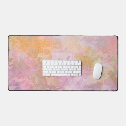 Pastel Boho Bloemmotief Chic Script Monogram Bureaumat (Keyboard & Muis)