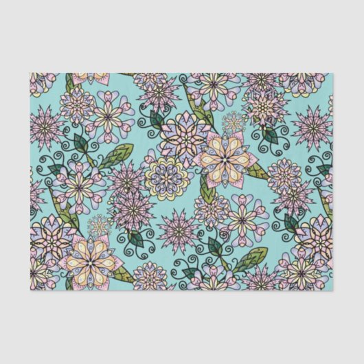 pastel Boho-bloesems en -valspatroon Tissuepapier (Voorkant)
