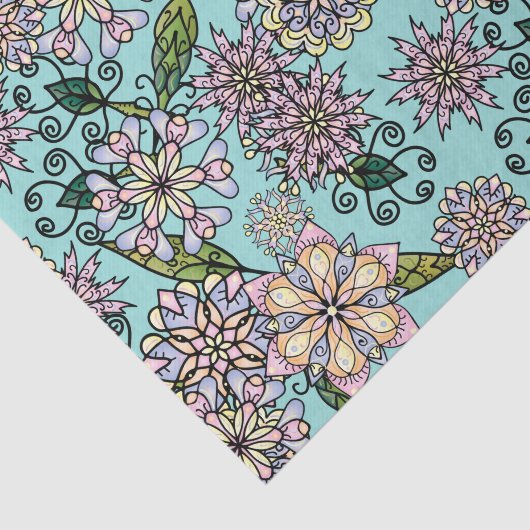 pastel Boho-bloesems en -valspatroon Tissuepapier (Detail)