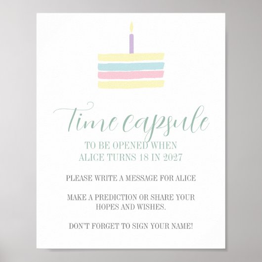 Pastel boho cake 1st Birthday Time Capsule Poster (Voorkant)